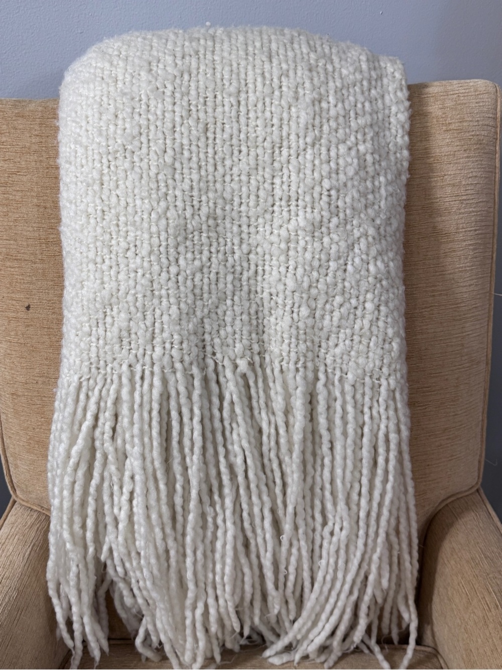 Cozy Cream Fringe Throw Blanket - Kennebunk  Weavers